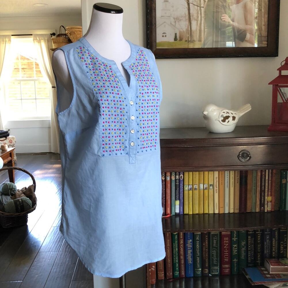 Talbots Light Blue Beaded Top, Size M